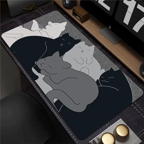 Mauspad Gaming XXL,900x400x2mm Groß Mousepad,Wasserdicht Mouse Mat Pad mit Anti-Rutsch Gummibasis,mit Genähte Kanten,Mausmatte für Computer,Laptop,Tastatur - Schwarze graue Katze Mauspad Gaming XXL,900x400x2mm Groß Mousepad,Wasserdicht Mouse Mat Pad mit Anti-Rutsch Gummibasis,mit Genähte Kanten,Mausmatte für Computer,Laptop,Tastatur - Schwarze graue Katze von Cekog