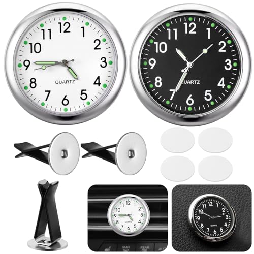 Celepoir 2 Stück Auto Uhr, Mini Uhr für Auto Armaturenbrett, Selbstklebend Leuchtende Autouhr, Auto Lüftungsschlitz Clip Uhr, Auto Uhr zum Kleben, Auto-Uhren Digital für Auto Lnnendekoration Geeignet von Celepoir