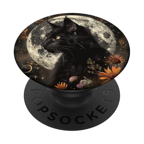 Katze Celestial Boho Halbmond Schwarz PopSockets Klebender PopGrip von Celestial Boho Accessoires