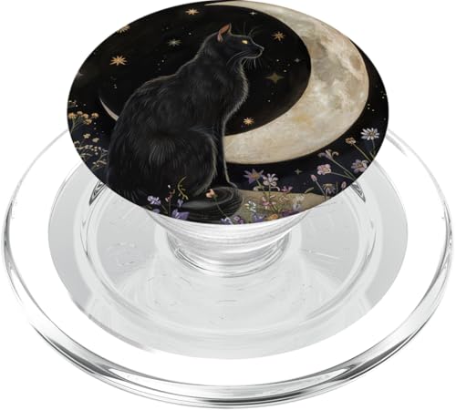 Katze Celestial Boho Halbmond Schwarz PopSockets PopGrip für MagSafe von Celestial Boho Accessoires