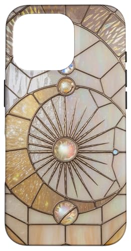 Hülle für iPhone 16 Pro Himmlischer Mond und Sterne, Buntglas-Mosaik, Vintage-Perle von Celestial Moon and Stars Stained Glass Mosaic
