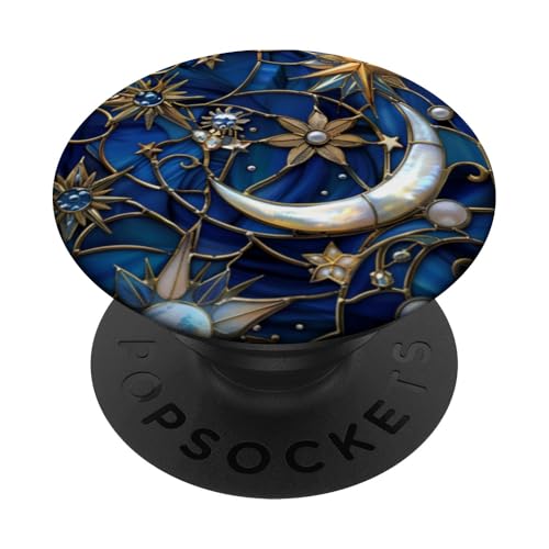Mosaik-Mosaik mit Mond und Sternen, Vintage-Perle PopSockets mit austauschbarem PopGrip Mosaik-Mosaik mit Mond und Sternen, Vintage-Perle PopSockets mit austauschbarem PopGrip von Celestial Moon and Stars Stained Glass Mosaic