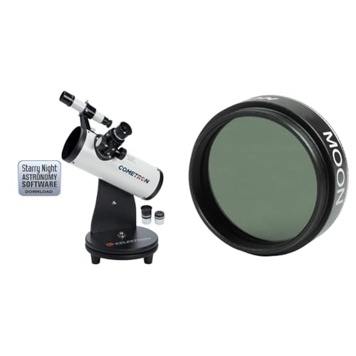 Celestron 21023 76 mm Cometron FirstScope Teleskop – Weiß, Schwarz & 94119-A 1,25'' Mondfilter, Schwarz von Celestron