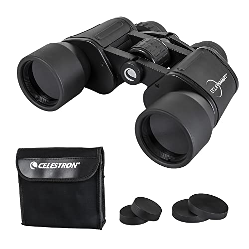 Celestron 71238 EclipSmart 10x42 Porro Solarfernglas - ISO 12312-2 konform, rutschfeste Gummibeschichtung mit mehrfach vergüteten Linsen, BK7-Glas, Nackenriemen mit weicher Tragetasche, Schwarz von Celestron