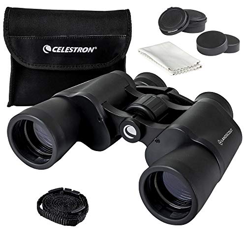 Celestron 72358 LandScout 8 x 40 mm Wasserbeständiges Porroprismenfernglas mit griffiger Gummioberfläche, vergüteter Linse, K9 optischem Glas, Halsriemen und weicher Tragetasche, schwarz von Celestron