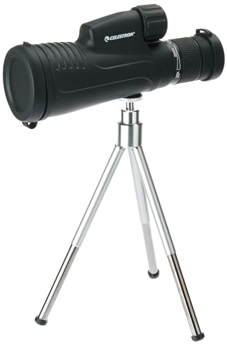 Celestron 72373 Outland X 10 – 30 x 50 mm wasserdichtes Monokular mit Stativ, Reinigungstuch, Linsenkappen, Gürteltasche – robustes Gehäuse, BaK-4-Prismenlinse, vergütete Linsen, schwarz von Celestron