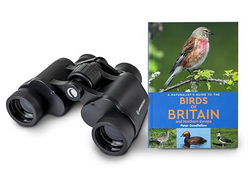Celestron 73151 LandScout 7x35mm Water-Resistant Birder Starter Kit - Rubber Grip Binoculars with Coated Lens and K9 Optical Glass, includes Birds of Britain and Northern Europe Guidebook, Black von Celestron