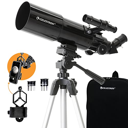 Celestron - 80 mm Reisefernrohr – Tragbares Refraktor-Teleskop – Voll beschichtete Glasoptik – Ideales Teleskop für Anfänger – Bonus Astronomie-Software-Paket – Digiscoping-Smartphone-Adapter von Celestron