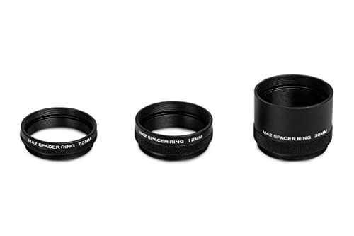 Celestron 93618 M42 Distanzhalterset – Enthält 7,5 mm, 12 mm und 30 mm Distanzhalter, um das Auflagemaß zwischen Kamera und Teleskop einzustellen, Schwarz von Celestron