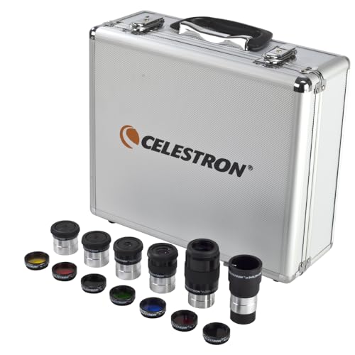 Celestron 94303 1,25 Zoll Okular- und Filterset - 14-teiliges Set in Metalletui mit Schaumstoffeinsatz, Silber von Celestron