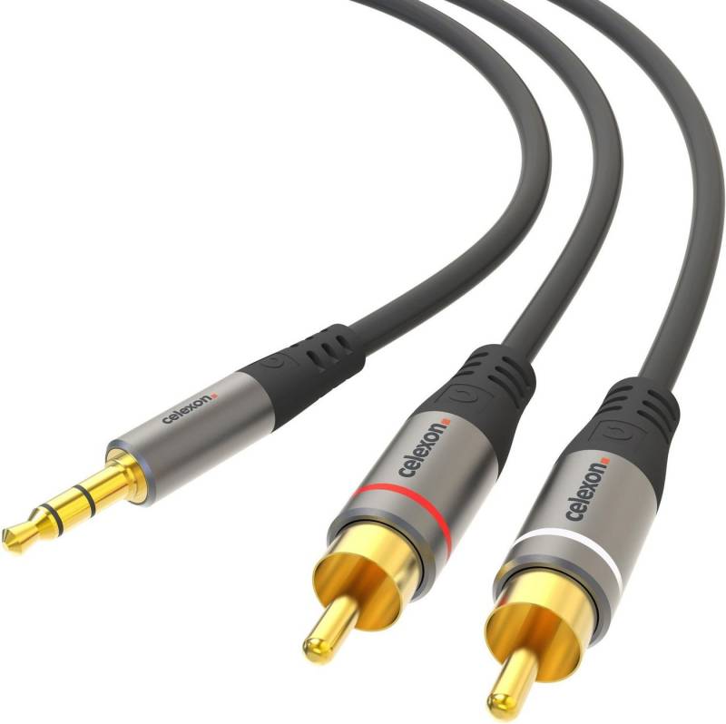 Celexon 2x Cinch auf 3,5mm Stereo Klinke Audiokabel Audio-Kabel, (500 cm), Professional Line, 5,0m, schwarz von Celexon