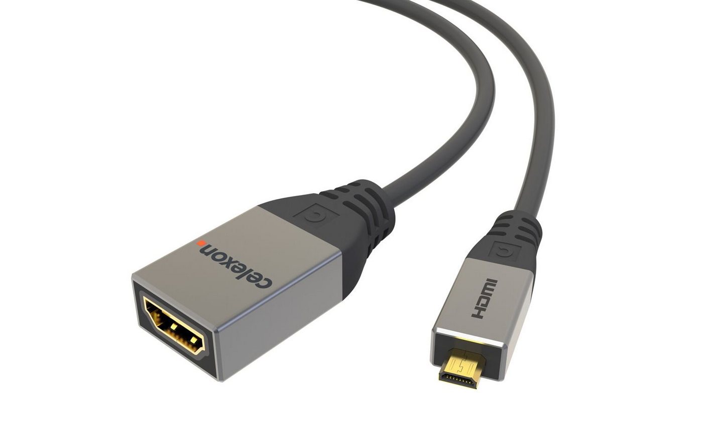 Celexon Micro HDMI auf HDMI M/F Adapter mit Ethernet HDMI-Kabel, (25 cm), HDMI 2.0a/b 4K 0,25m - Professional Line von Celexon