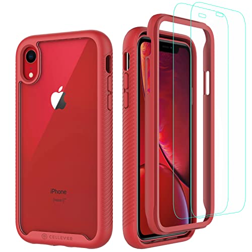 CellEver Kompatibel mit iPhone XR Hülle, transparente Ganzkörper-Schutzhülle, transparente Abdeckung, entworfen für iPhone XR 6.1 Zoll (2xGlas-Displayschutzfolie im Lieferumfang enthalten) – Rot von CellEver