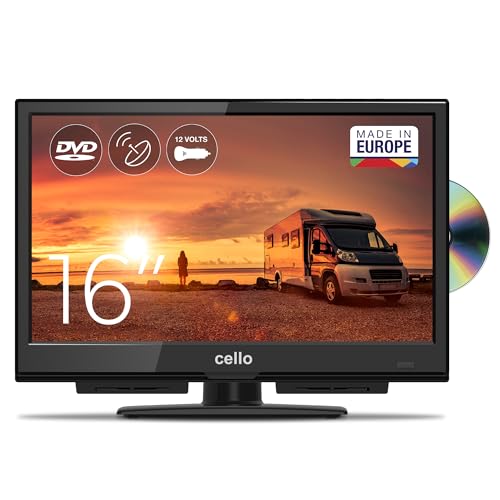 Cello C1624F-12V 16" Camping Reise Full HD LED TV Integrierter DVD-Player Triple Tuner DVB-T/T2-C-S/S2 HDMI USB 12V KFZ Car Adapter „Pitch Perfect Sound“ für EIN einzigartiges Klangerlebnis von Cello