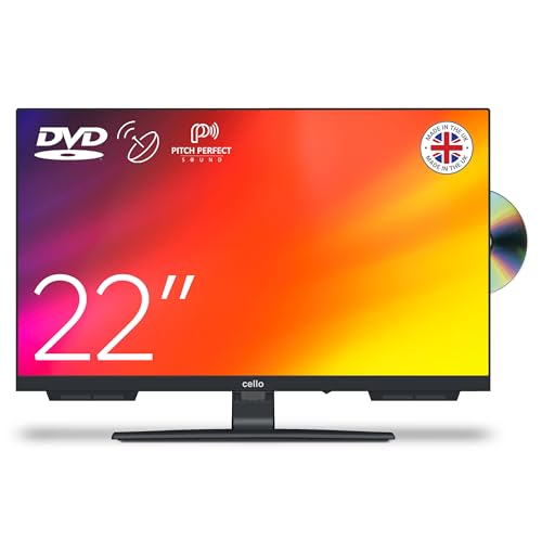 Cello C2224F 22" Full HD LED TV mit rahmenlosem Design Integrierter DVD-Player Triple Tuner (DVB-C/-S2/-T2) Pitch Perfect Sound Ideal für kleine Räume [2024] von Cello