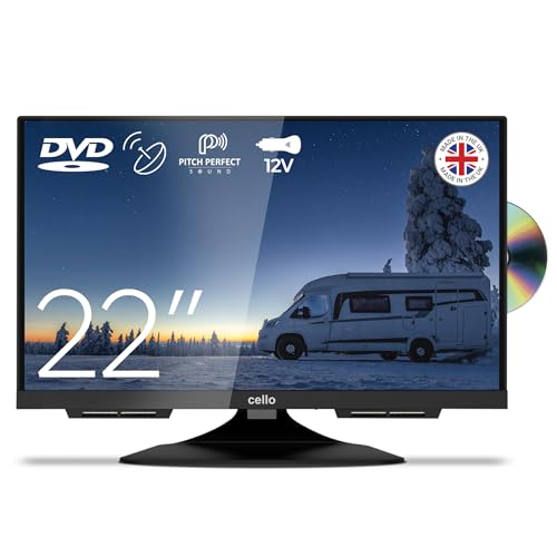 Cello C2224F Trav 22" Full HD DVD Camping Reise TV mit Rahmenlos Integrierter DVD-Player Triple Tuner (DVB-C/-S2/-T2) Pitch Perfect Sound Wohnmobil Wohnwagen LKW Boot [2024] von Cello