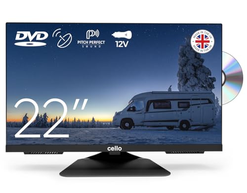 Cello C2224F Trav 22" Full HD DVD Camping Reise TV mit Rahmenlos Integrierter DVD-Player Triple Tuner (DVB-C/-S2/-T2) Pitch Perfect Sound Wohnmobil Wohnwagen LKW Boot [2024] von Cello