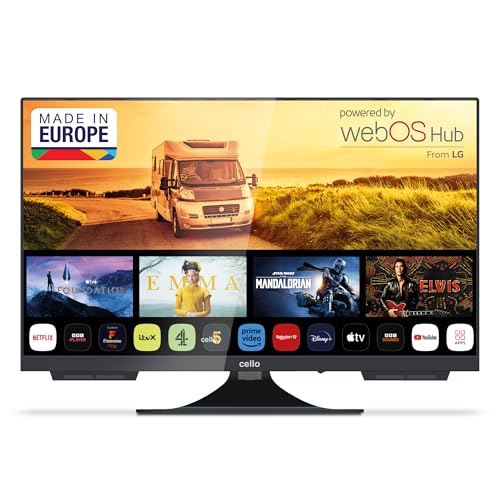 Cello C2424WS Trav 24" Zoll SMART 12V Camping Reise TV Rahmenlos Triple Tuner Bluetooth WebOS by LG Pitch Perfect Lautsprecher Disney+ Netflix Wohnmobil LKW Boot [2024] von Cello