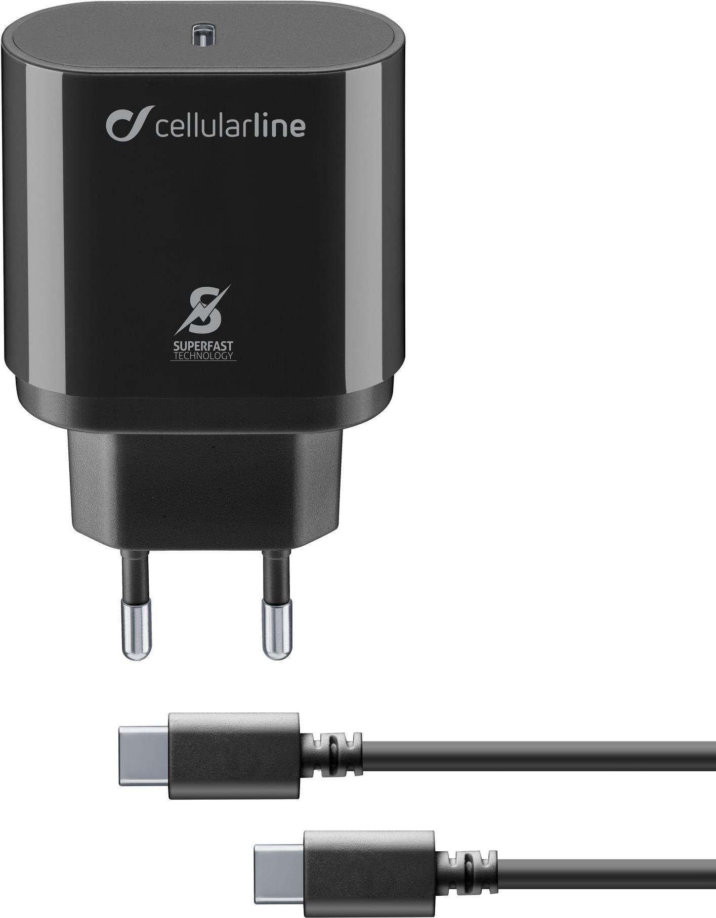 Cellularline ACHSMKITC2CPD25WK Ladegerät für Mobilgeräte Schwarz Indoor (ACHSMKITC2CPD25WK) von CellularLine