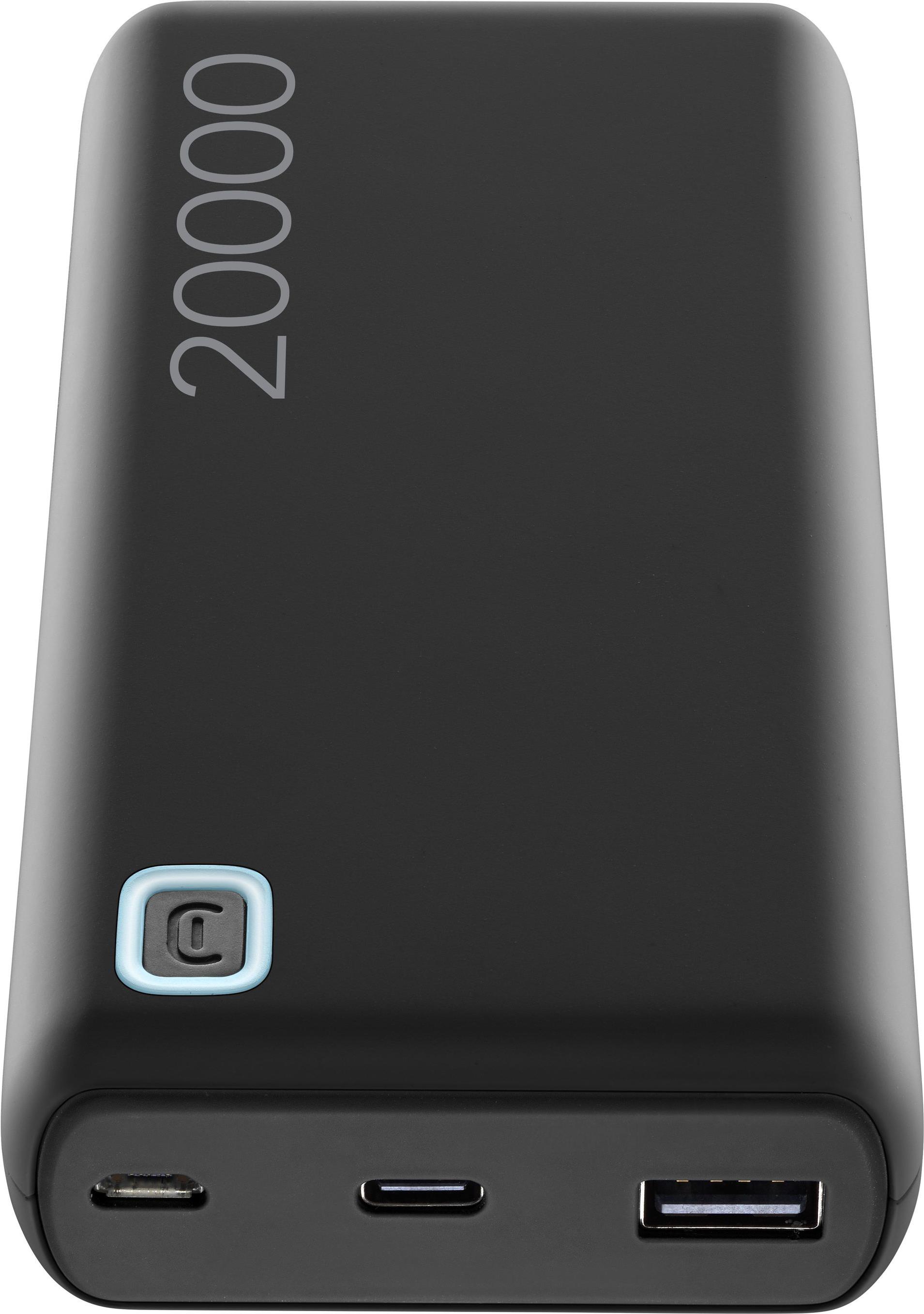 Cellularline ESSENCE. Akku-/Batteriekapazität: 20000 mAh, Akku-/Batterietechnologie: Lithium Polymer (LiPo). Ausgangs-Steckplätze USB A: 1, USB Typ-C Anzahl Anschlüsse: 1. Gesamte Ausgangsleistung: 12 W. Produktfarbe: Schwarz (PBESSENCE20000K) von CellularLine