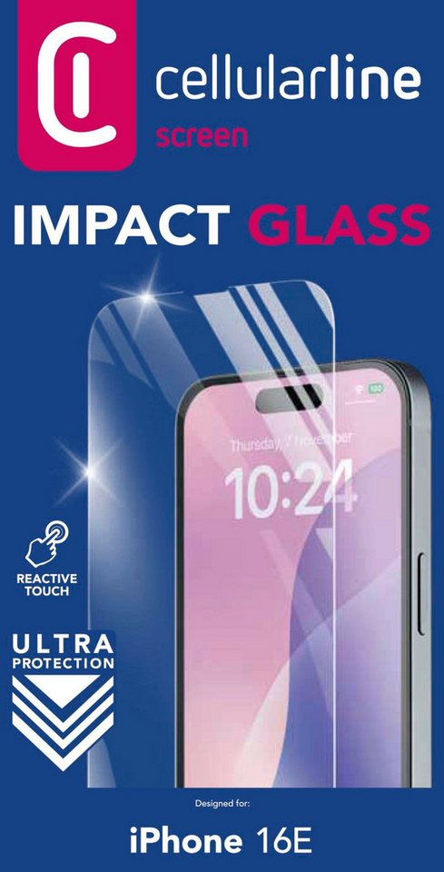 Cellularline Backcover Impact Glass Schutzglas für iPhone 16E von Cellularline