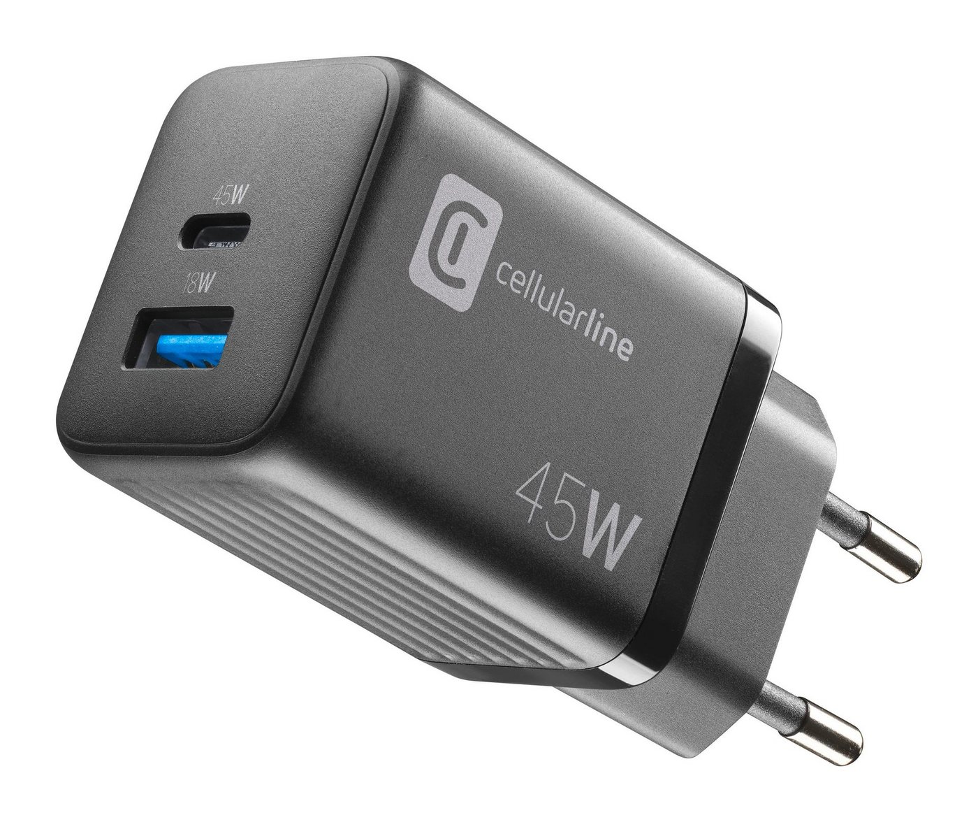 Cellularline Charger Multipower Micro 45W GaN 2 Ports USB-Ladegerät (Ladegerät Lader für Samsung Galaxy, Apple iPhone, Google Pixel) von Cellularline