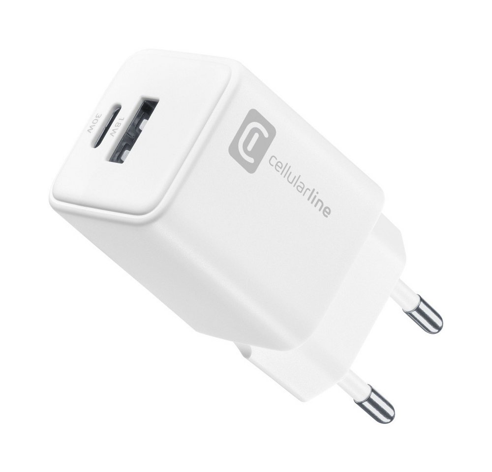 Cellularline Dual Multipower 30W Reiselader GaN White (60927) Ladegerät (USB-A + USB-Ladegerät von Cellularline