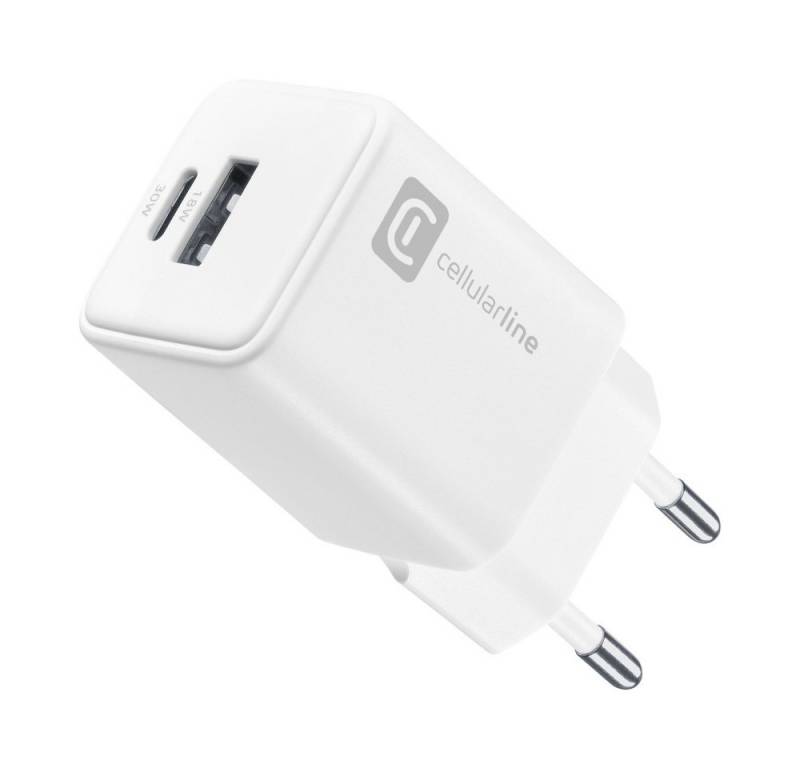 Cellularline Dual Multipower 30W Reiselader GaN White (60927) Ladegerät (USB-A + USB-Ladegerät von Cellularline