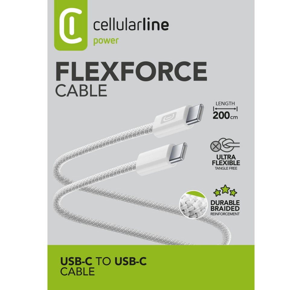 Cellularline Flexforce Data Cable 2 m USB Typ-C/ Typ-C White (60986) USB-Kabel von Cellularline