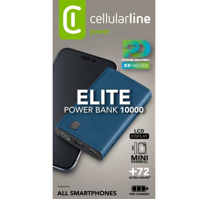 Cellularline Power Bank Elite 10000 PD Blue (60984) Solar Powerbank von Cellularline
