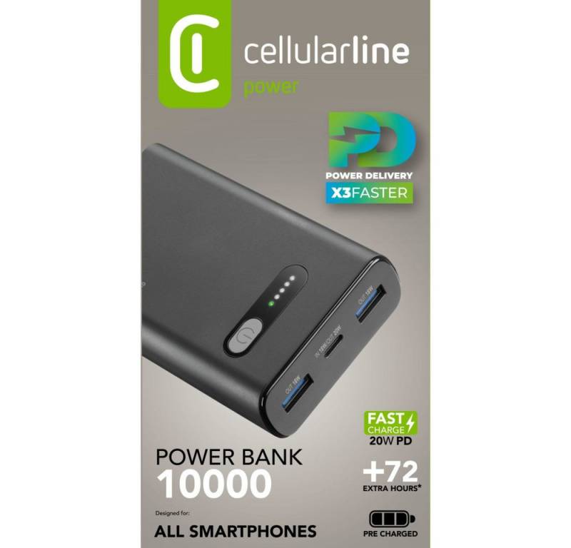 Cellularline Power Bank Fast 10000 PD Black (60979) Solar Powerbank von Cellularline