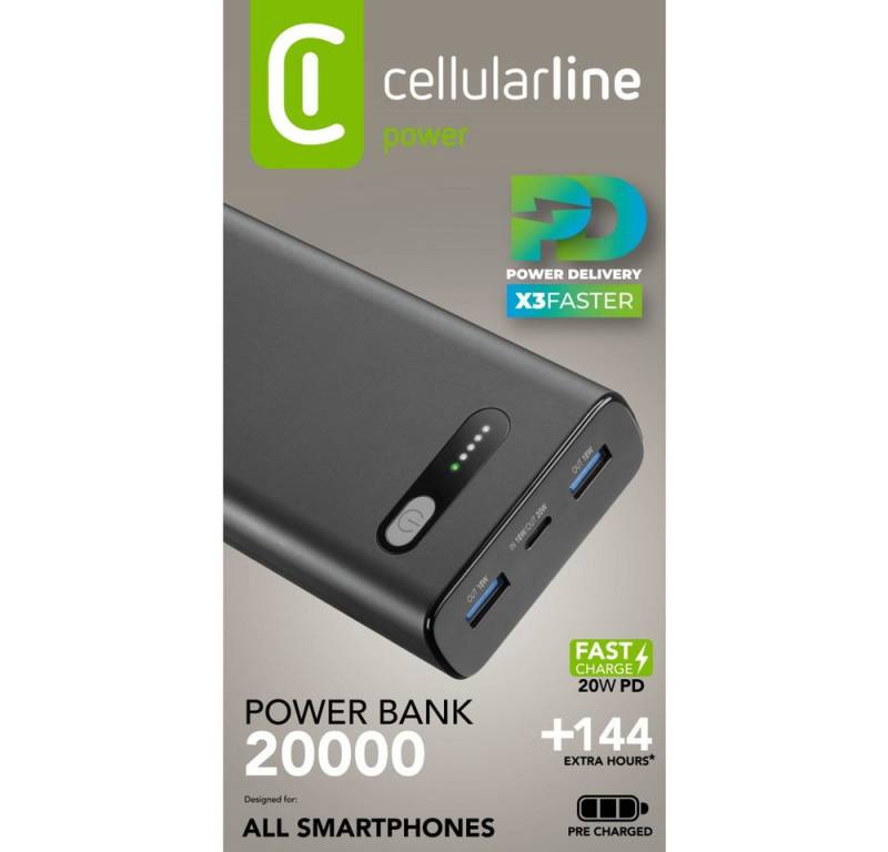 Cellularline Power Bank Fast 20000 PD Black (60975) Solar Powerbank von Cellularline