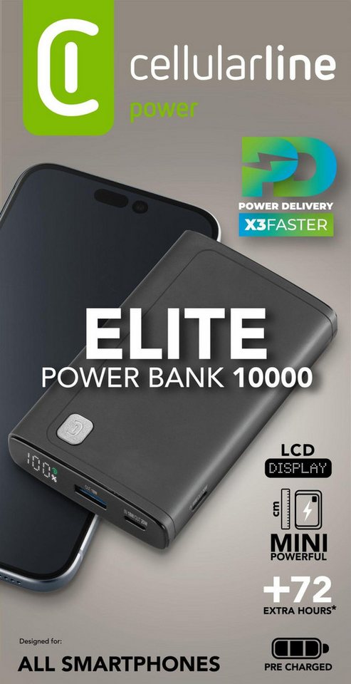Cellularline Powerbank 10000 mAh PD Schwarz, 1x USB, 2x USB-C, 20W - Tragbares Powerbank Cellularline Powerbank 10000 mAh PD Schwarz, 1x USB, 2x USB-C, 20W - Tragbares Powerbank von Cellularline