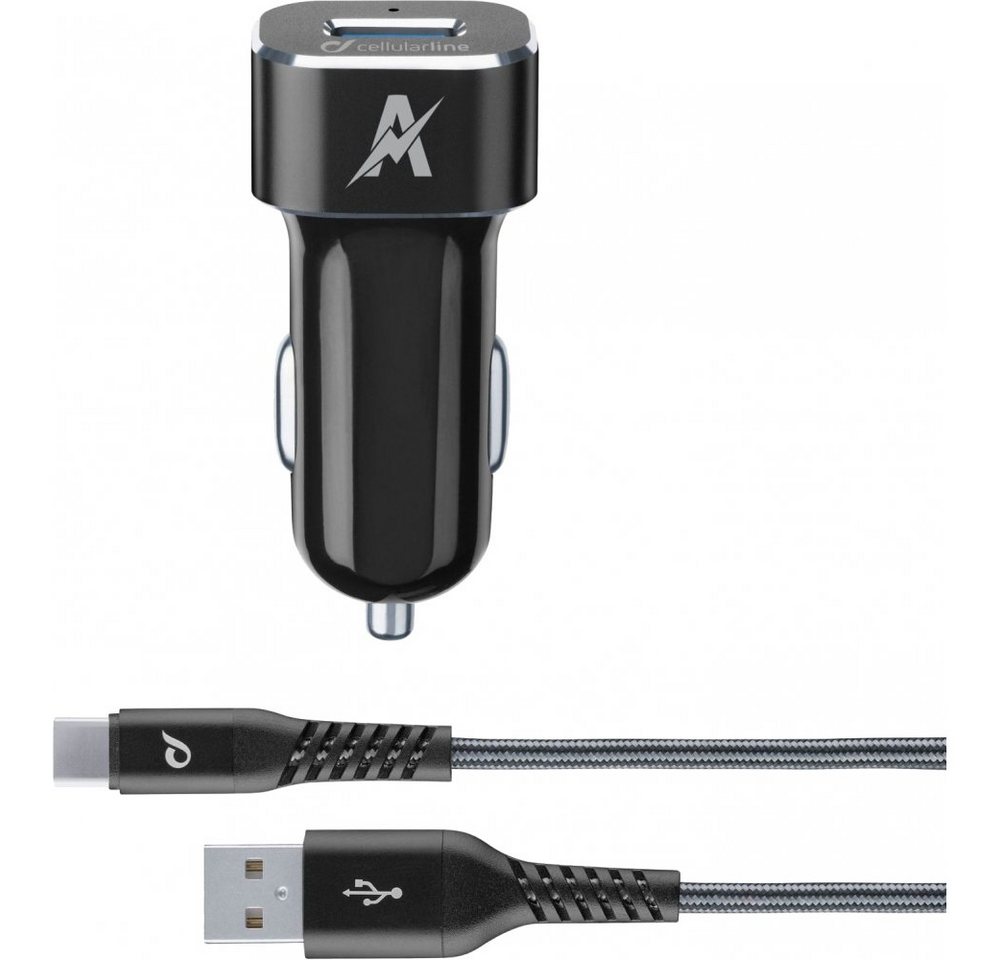 Cellularline Tetra Force Extreme Car Charger Kit USB-C KFZ-Ladekabel schwarz KFZ-Netzteil von Cellularline