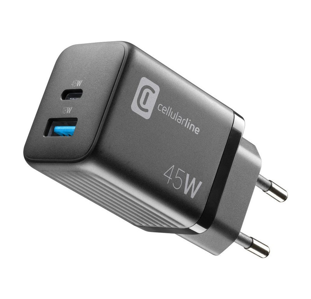 Cellularline USB Charger Multipower Micro 45W GaN 2 Ports PD Black (60001) USB-Ladegerät von Cellularline