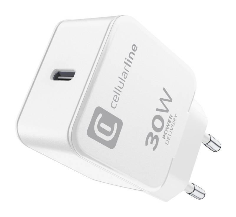 Cellularline USB Typ-C Travel Charger One 30W USB-Ladegerät (Ladegerät Lader für Samsung Galaxy, Apple iPhone, Google Pixel) von Cellularline
