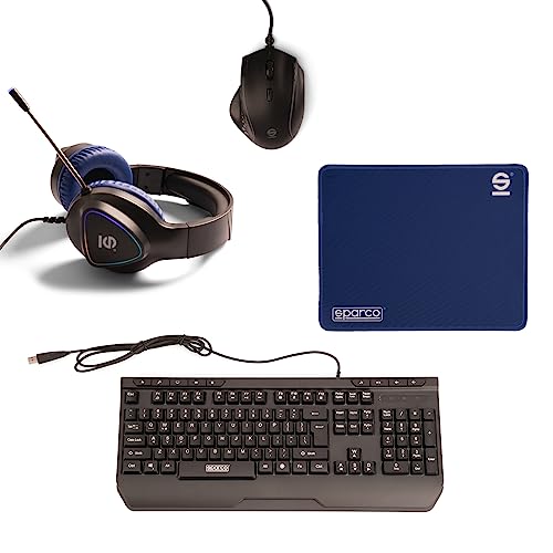 Celly, Gaming Pole Position Linie Sparco Kit mit beleuchteter Gaming-Tastatur, Gaming-Maus mit RGB-Lichtern, kabelgebundene Kopfhörer mit LED-Lichtern und Mikrofon, rutschfestes Mauspad von Celly