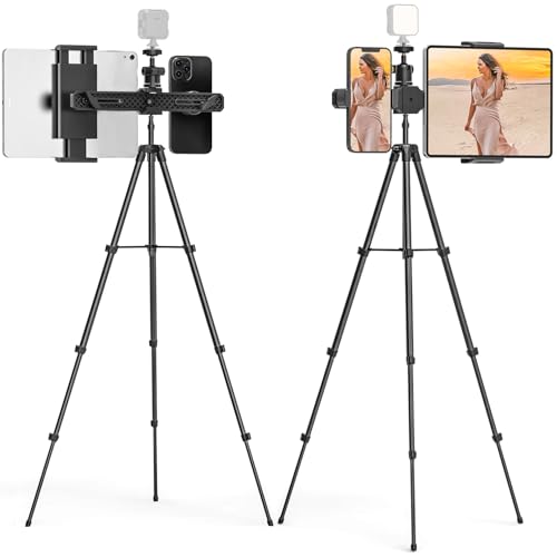 Cenawin Tablet Stativ Halterung, iPad Stativ Halter Höhenverstellbar bis 63" iPad Bodenständer mit 1/4" Kugelkopf für Ringlicht, Tablet Ständer mit 2 Halterungen für 4.7-12.9" Tablets Handys iPad von Cenawin