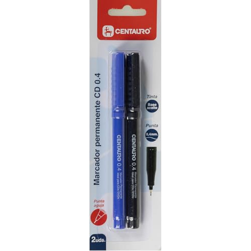 Centauro - 2 Permanent-Marker mit feiner Spitze für CDs, Nadelspitze 0,4 mm, Blau und Schwarz, perfekt für Identifizierung und Markierung in Büros und Unternehmen von Centauro
