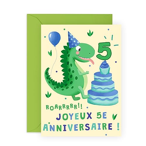Central 23 Carte anniversaire dinosaure pour garcon – 'JOYEUX 5E ANNIVERSAIRE' – Cartes d'anniversaire pour enfant – 5 ans – Pour fils frère – Livré avec autocollants – Par von Central 23