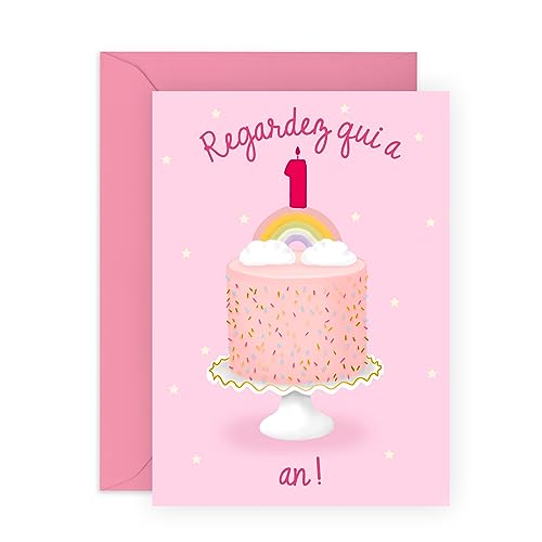 Central 23 Carte d'anniversaire mignonne pour fille – 'REGARDEZ QUI A 1 AN !' – Cartes de voeux pour 1er anniversaire pour enfant – Arc-en-ciel – Livré avec autocollants – Par von Central 23