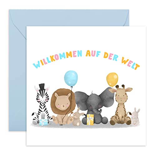 Central 23 - Geburtstagskarte - Elefant - Zebra – Willkommen auf der Welt - Glückwunschkarte zum Geburtstag für Baby Mädchen Junge - neue babygrußkarte von Central 23
