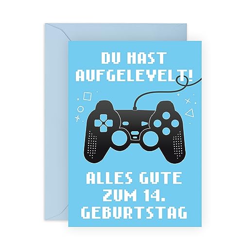 Central 23 Geburtstagskarte zum 14. Geburtstag für Jungen – 'DU HAST AUFGELEVELT' – Gamer – Spiel – 14 Jahre alt – Geburtstagsgeschenk für ihn Teenager – mit Aufklebern von Central 23