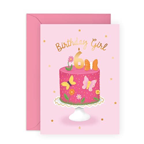 Central 23 Geburtstagskarte zum 6. Geburtstag für Mädchen – Alter 6 – 6 Jahre alt – rosa Schmetterling für Kinder – Tochter – Enkelin – mit lustigen Aufklebern von Central 23