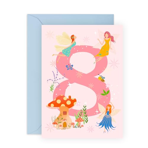 Central 23 Geburtstagskarte zum 8. Geburtstag für Mädchen – Karten zum achten Geburtstag für Kinder, Feen – Meilenstein-Geschenke für ihre Enkelin, 8 Jahre alt – kommt mit Aufklebern von Central 23