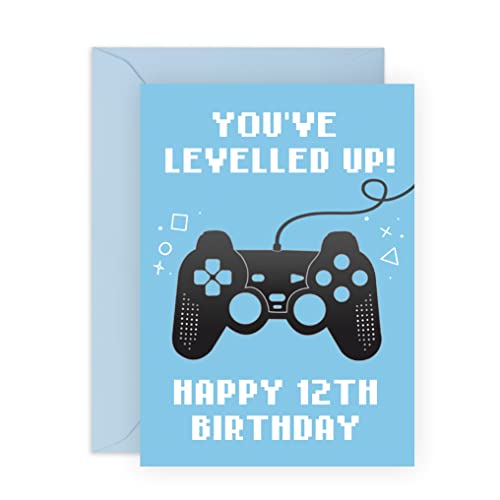 Central 23 - Jahre Geburtstagskarte für Jungen, You've Leveled Up! - Happy 12th Birthday - Twelve Year Old - Alter 12 - Blaue Grußkarte für Gamer - Für Kinder - Geschenk für Sohn, Enkel von Central 23