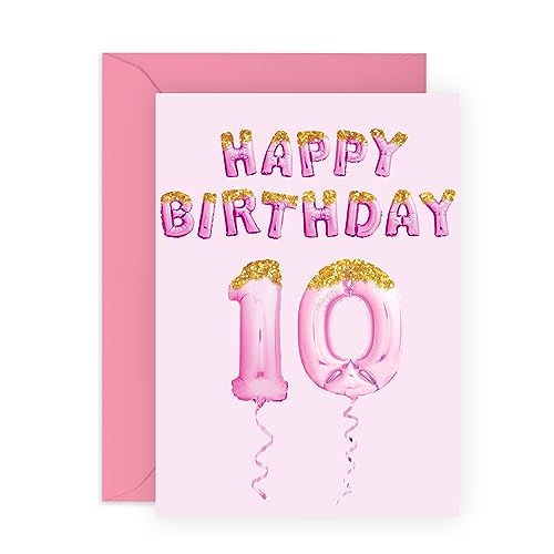 Central 23 Karte zum 10. Geburtstag – Geburtstagskarte für Kinder Mädchen Tochter – 10 Jahre alt – rosa Luftballons – mit Aufklebern von Central 23