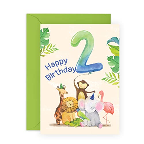 Central 23 Karte zum 2. Geburtstag für Jungen – Meilenstein-Baby-Karten im Alter von 2 – Dschungeltiere – Kindergeburtstagskarte zum zweiten Tag – mit Aufklebern von Central 23