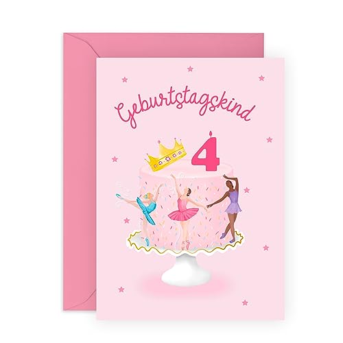 Central 23 Karte zum 4. Geburtstag für Mädchen – Geburtstagskind – Ballerina – Ballett – rosa Geburtstagskarten für Kinder – Pastell – 4 Jahre alt – mit Aufklebern von Central 23