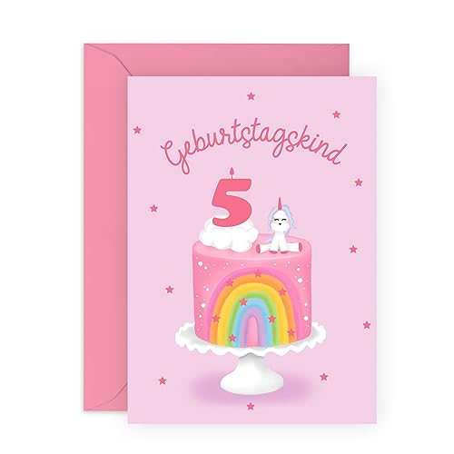 Central 23 Karte zum 5. Geburtstag für Mädchen – Rosa – Geburtstagskind – Geburtstagskarten für Kinder – Alter 5 – Einhorn – mit Aufklebern von Central 23